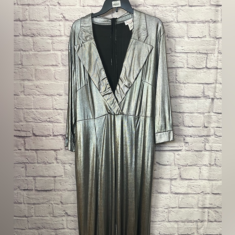 0917.  Metallic Silver Long Sleeve Jumpsuit